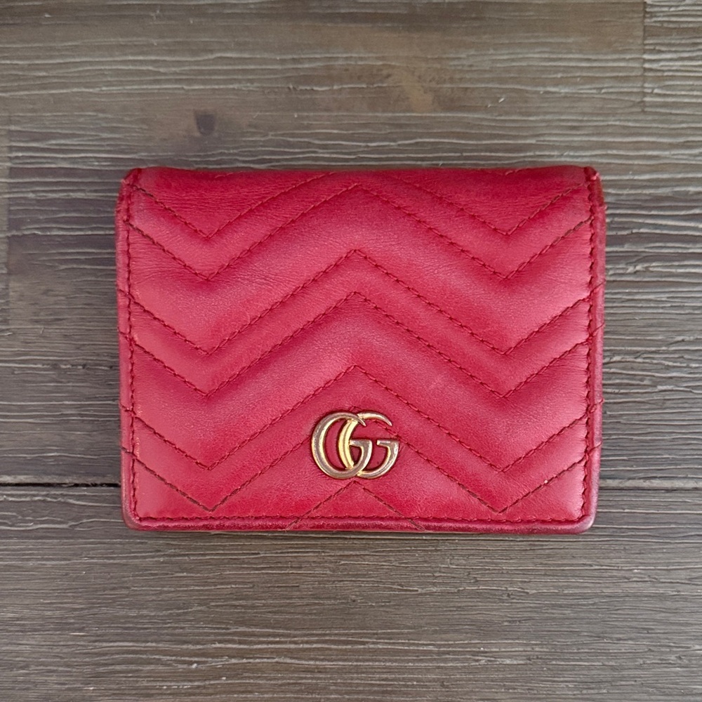 Gucci Red Chevron Leather Wallet
